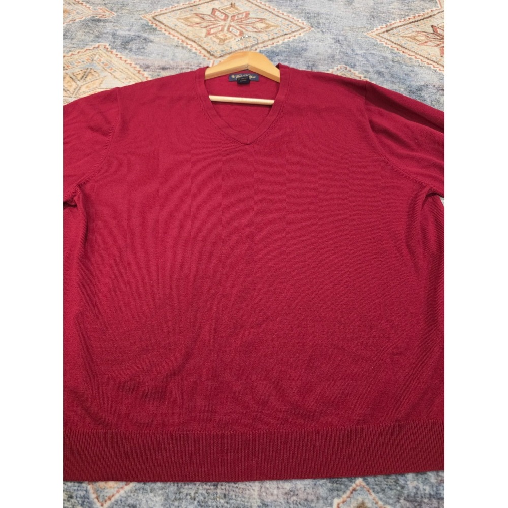 Brooks Brothers Mens Sweater Lot XL Merino Wool V Neck Red Gray Pullover - Picture 3 of 9